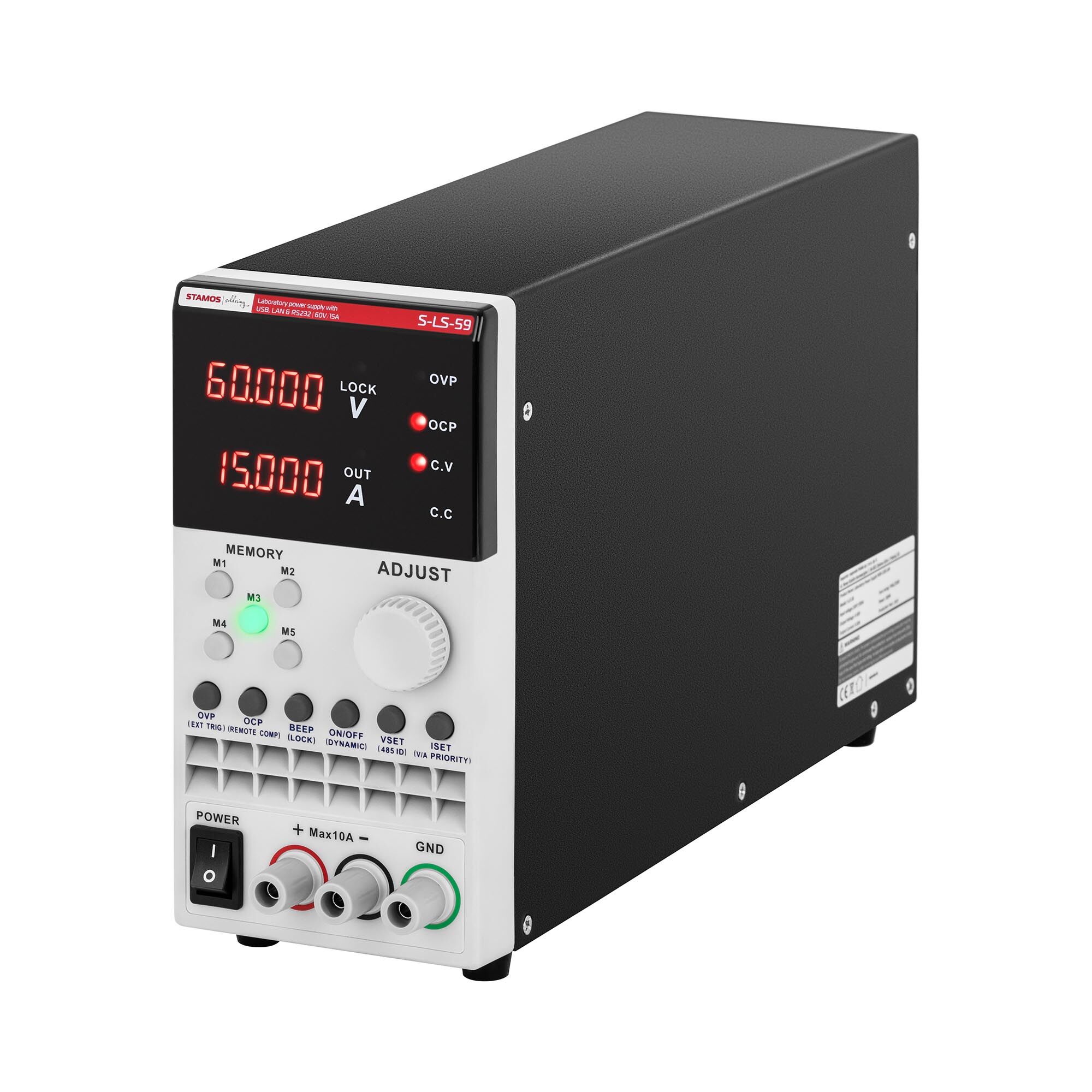 Stamos Soldering Strømforsyning - 0-60 V - 0-15 A DC - 300 W - USB/LAN/RS232
