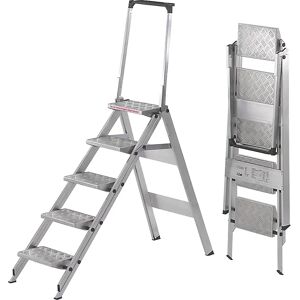 kaiserkraft Escalera plegable de aluminio, peldaños de aluminio acanalado, con arco de seguridad, 5 peldaños