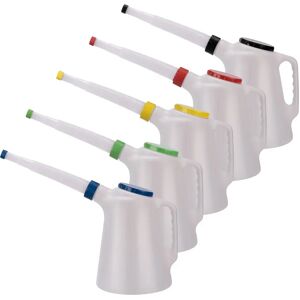 Toolzone Set de 5 jarras graduadas con boquilla flexible - 5 Litros   Código de colores