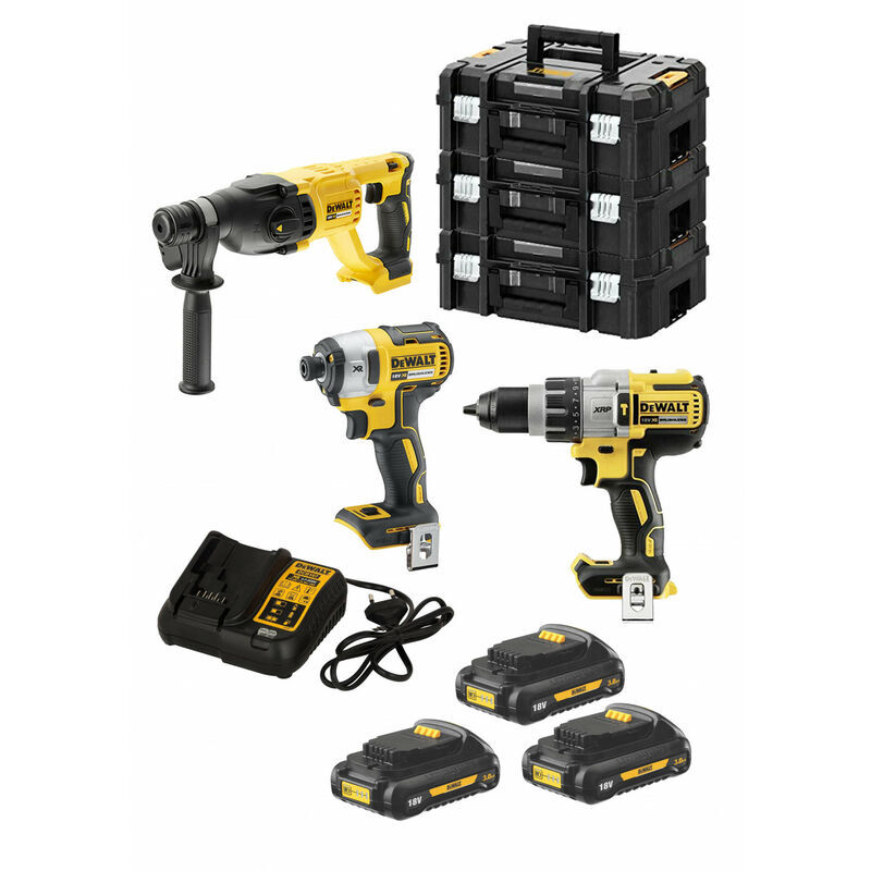 Dewalt - Set DCK369M3T Taladro + Martillo + Atornillador + 3bat 3Ah +