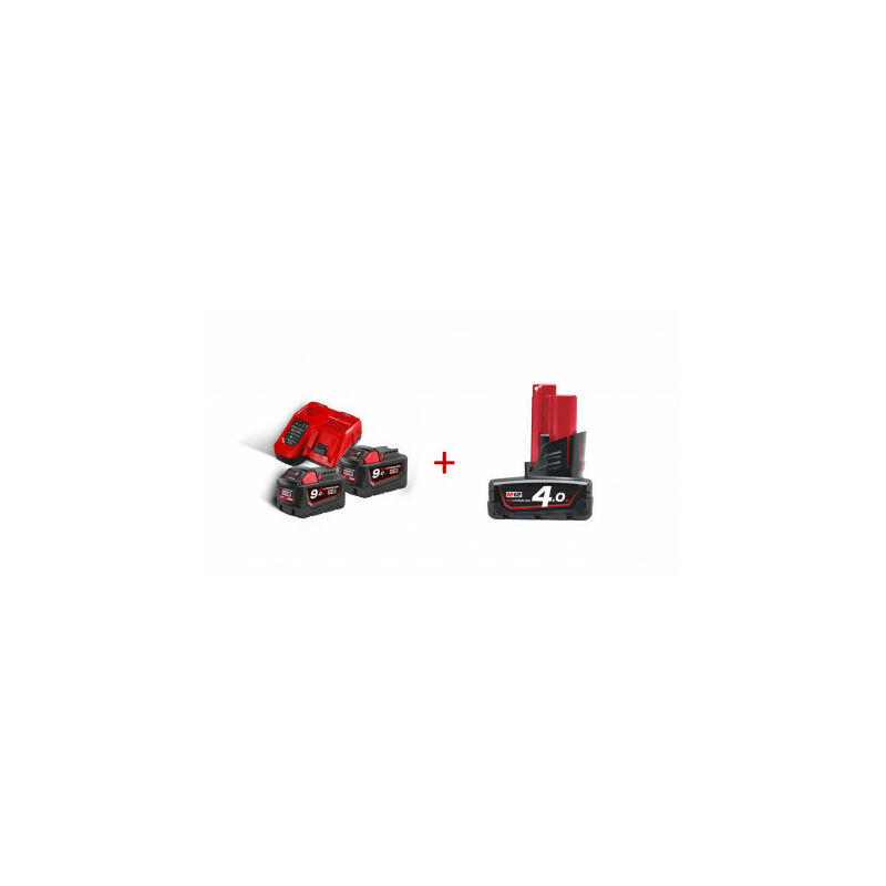 Milwaukee - Kit 2x bateria 18V-9,0Ah, + 1 bateria M12 12V 4.0Ah + 1