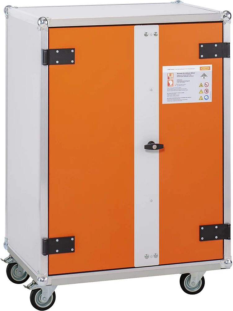 CEMO Armario de seguridad para carga de baterías PREMIUM PLUS, P x H 660 x 1150 mm, 400 V, naranja/gris