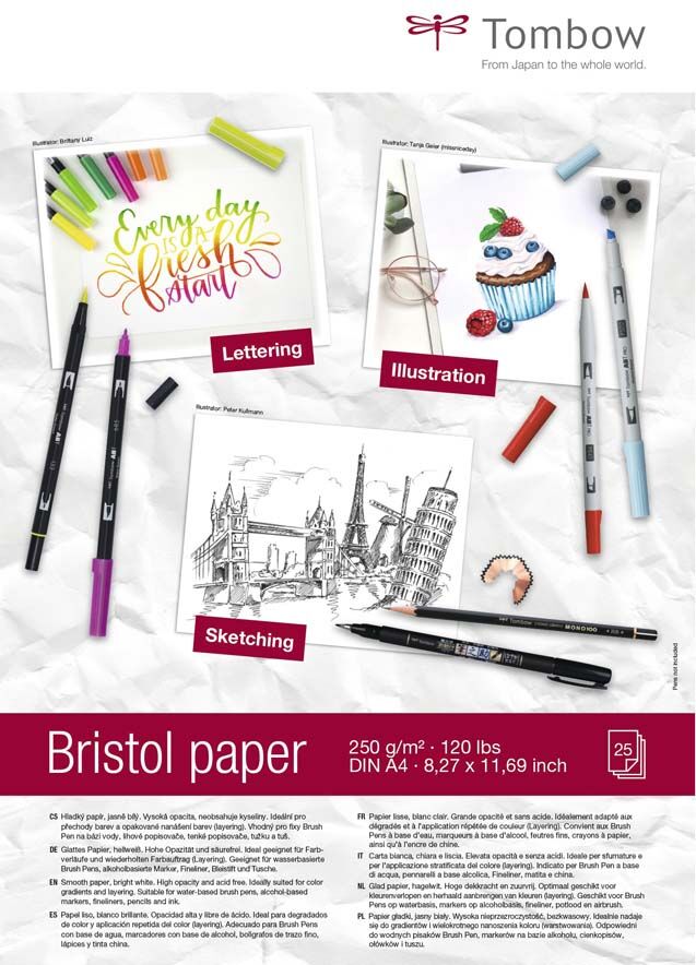 Tombow Bloc papel Bristol Lettering  A4 250g 25 hojas