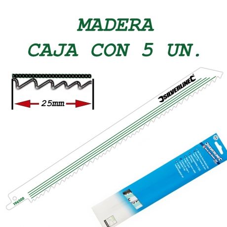 5 hojas de sierra de sable para madera. 240 mm. 5 tpi