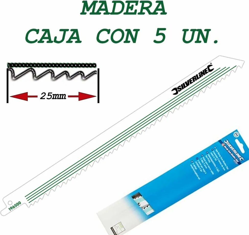 Silverline 5 Hojas de sierra de sable para madera. 240 MM. 5 TPI