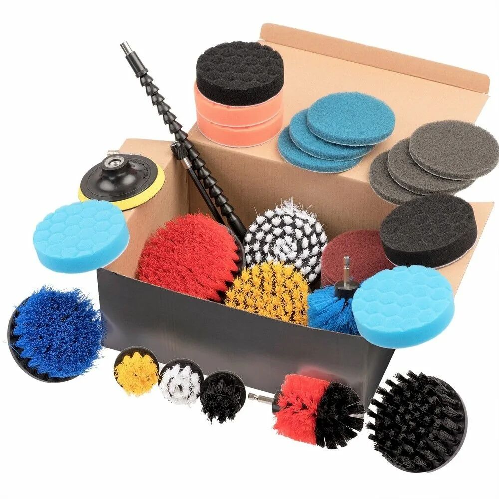 Piramide Pack de limpieza para taladro con esponjas, cepillos y discos de fibra para limpieza. 31 Piezas