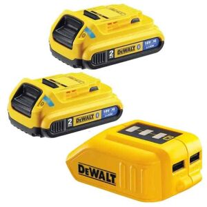 DEWALT Pack 2 batteries bluetooth 18V 2Ah + Adapt USB - DCB283BC - Publicité