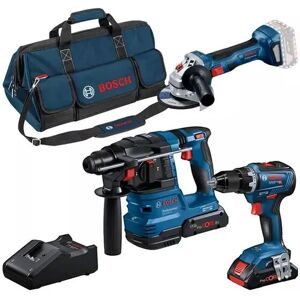 Bosch - Combo kit 3 machines 18V (gsr 18V-55 + gbh 18V-22 + gws 18V-7) + 2 batteries 4 Ah + chargeur + sac à outils 0615A50035 - Noir - Publicité