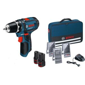 Bosch Professional GSR 12V-15 2Ah Perceuse sans fil avec 39 pièces Set d'accessoires, 2 batteries 2,0 AH, Chargeur de batterie avec pochette de rangement, 10,8 V - Publicité