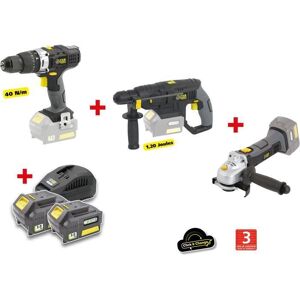 Fartools X-FIT PACK « GROS oeUVRE » 3 machines 18V + 2 batteries 18V 3.0Ah : Perceuse percu/visseuse + Marteau Perfo + Meuleuse d'angle - Publicité