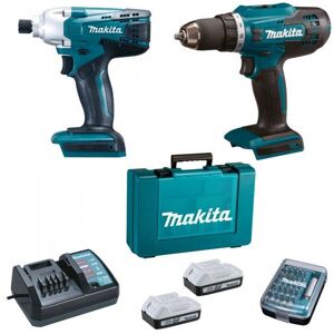 Perceuse sans fil 18V DF4880 + clé à chocs 18V TD127D - MAKITA - avec 2 batteries 18V 1.5 Ah + chargeur + 30 embouts - DK18A35X1 - Publicité