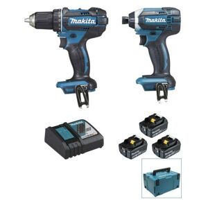 Pack 2 outils MAKITA DLX2334J (DHP485Z + DGA504Z) 18V - 3x batterie 3Ah +  chargeur en coffret MakPac 4