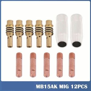 12pcs Poste a Souder Mig sans Gaz Embouts de Contact de Buse de Soudage 15AK MIG/MAG Support de Connecteur de Gaz 0,8 mm, Buse Gas Conique, Support Tube de Contact, Consommables de Chalumeau - Publicité