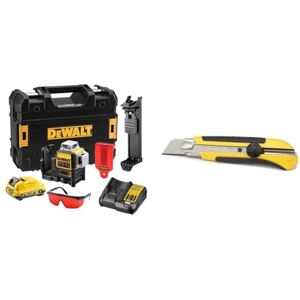 DeWalt Laser Multilignes 3x360° 12V Li-Ion 2Ah Niveau Laser Autonivelant 4° sans Fil & Stanley 0-10-425 Cutter 25 mm Bi-matière Dynagrip Chariot Porte-lame en Acier Anticorrosion - Publicité