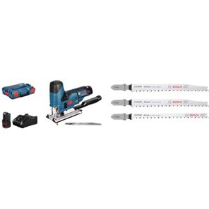 Bosch Scie Sauteuse GST 12V-70 2x3,0 Ah LB + Kit de 3x lames de scie sauteuse Expert 'Wood 2-Side Clean' (pour Contreplaqué, Panneau d'ameublement en bois massif, Longueur 117 mm, Accessoire Scie sauteuse) - Publicité