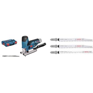 Bosch Scie sauteuse sans-fil Gst 12V-70 Solo Click&Go L-Boxx + Kit de 3x lames de scie sauteuse Expert 'Wood 2-Side Clean' (Contreplaqué, Panneau d'ameublement en bois massif, 117 mm) - Publicité