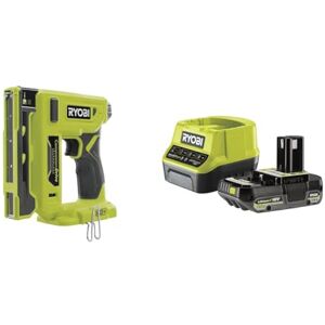 RYOBI Agrafeuse 18V agrafes dos 9,4 mm, longueur 6,35 mm à 14,3 mm chargeur 90 agrafes Livrée avec agrafes et crochet de maintien 1 batterie 2Ah et 1 chargeur rapide - Publicité