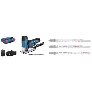 Bosch Scie Sauteuse GST 12V-70 2x3,0 Ah LB + Kit de 3x lames de scie sauteuse Expert 'Hardwood 2-Side Clean' (pour Comptoir de cuisine, Panneaux plastifiés, Longueur 117 mm, Accessoire Scie sauteuse) - Publicité