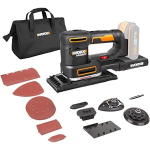 WORX Ponceuse Multi Sans Fil WX820.9-20V 4000-10000/min (Livrée Sans Batterie Ni Chargeur, Bases De Ponçage Et Abrasifs, Coffret De Rangement) Noir - Publicité