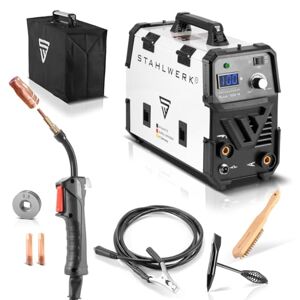 STAHLWERK FLUX 100 M Poste à souder à fil fourré avec dévidoir synergique pour 0,6 0,8 0,9 1,0 mm, adapté aux bobines de fil de 0,45-1 kg, au fil de soudage et au soudage 100 ampères sans gaz - Publicité