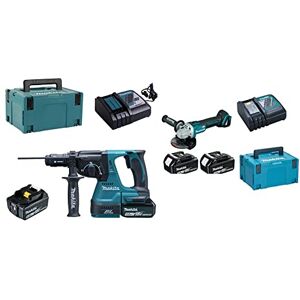 Makita DHR243RTJ Marteau léger 24mm 18V lithium 5,0 Ah makpac Couleur & Meuleuse d'angle 18V LXT Ø125 mm (2x5,0 Ah) en MAKPAC  DGA506RTJ - Publicité