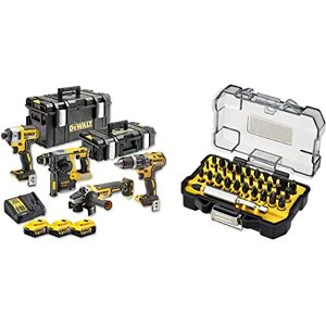 DeWalt Kit 4 Outils XR 18V, 5Ah Lithium Ion BL avec Perceuse-Visseuse 3 Batteries et chargeur inclus & Coffret Extra Small Tough Case de 32 Pièces avec Embouts de Vissage Impact Torsion 25mm - Publicité