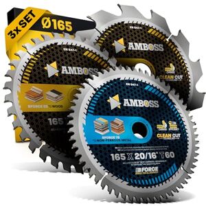 Amboss Werkzeuge ® Lot de lames de scie circulaire manuelle Ø 165 x 20 mm Convient pour Bosch GKS 165 GKS 55. Makita DHS630Z Assortiment de lames de scie 165 x 20 mm - Publicité