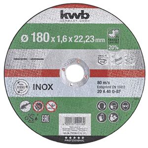 kwb AKKU-TOP Disque à tronçonner extra fin 180 mm Speed, 180 x 1,6 pour meuleuse d'angle, disque flexible adapté à l'acier inoxydable et au métal, alésage 22,23 mm, 180x1,6 - Publicité