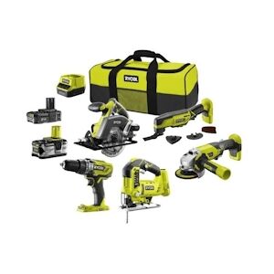 Combo 5 outils: perceuse a percussion, scies, meuleuse, outil multifonction, 2 batteries 2 et 4Ah, chargeur rapide, sac de trans RYOBI