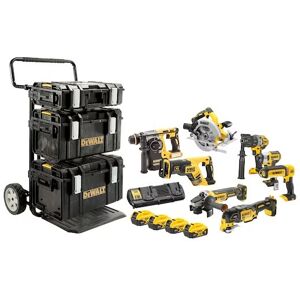 DeWalt Pack 8 outils 18V XR (DCD996 + DCF887 + DCS570 + DCS355 + DCL050 + DCG405 + DCH273 + DCS367) + 4 batteries 5Ah + chargeur + 3 coffrets TOUGHSYSTEM - DEWALT - DCK853P4-QW