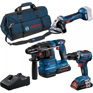 Combo kit 3 machines 18V (GSR 18V-55 + GBH 18V-22 + GWS 18V-7) + 2 batteries 4 Ah + chargeur + sac à outils - BOSCH - 0615A50035 - Publicité