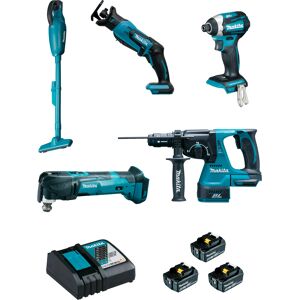 Makita Pack 5 outils 18V (DTD154 + DJR183 + DHR243 + DTM51 + DCL180) + 3 batteries 5Ah + chargeur + coffret MAKPAC - MAKITA - DLX5045TJ