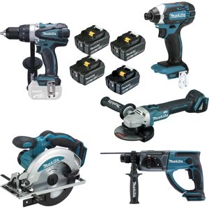 Makita Pack de 5 outils 18V (DDF458/DTD152/DGA504/DHR202/DSS610) + 3 batteries 5Ah + 1 batterie 4 Ah + chargeur