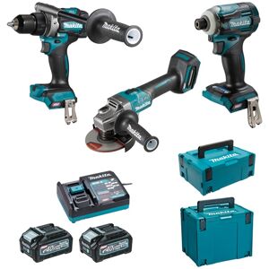 Makita Pack de 3 outils 40V (DF001G + GA005G + TD001G) + 2 batteries 4Ah + chargeur + coffret MAKPAC - MAKITA - DK0125G301