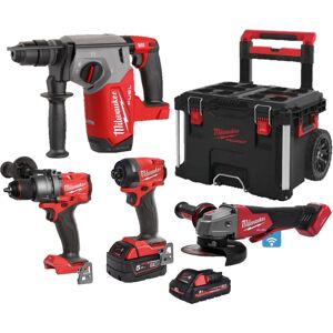 Milwaukee Pack 4 outils 18V M18 FUEL (FPD3-502X+FHX-552X+ONEFSAG125XB-OX+FID3-502X) + 2 batteries 5.5Ah + 1 batterie 3Ah + chargeur + Packout - MILWAUKEE TOOL - 4933493334