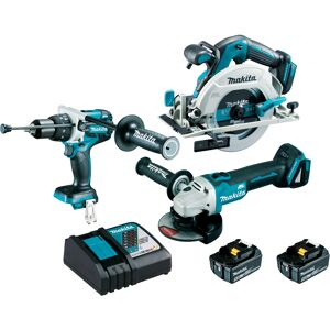 Makita Pack de 3 machines 18V (DHP481 + DGA506 + DHS680Z) + 2 batteries 5Ah + chargeur en coffret MAKPAC - MAKITA - DLX3095PTJ