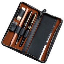 Etui pour 3 stylos, cuir, noir