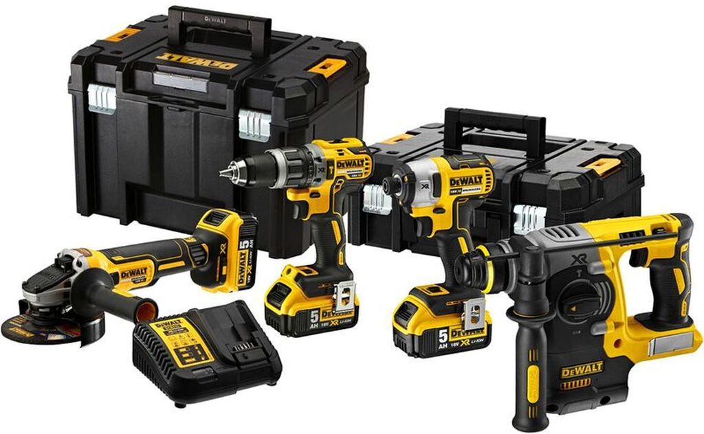 DeWALT DCK422P3T Pack de 4 outils DCD796+DCH273+DCF887+DCG405+3 x 5,0 Ah+DCB115