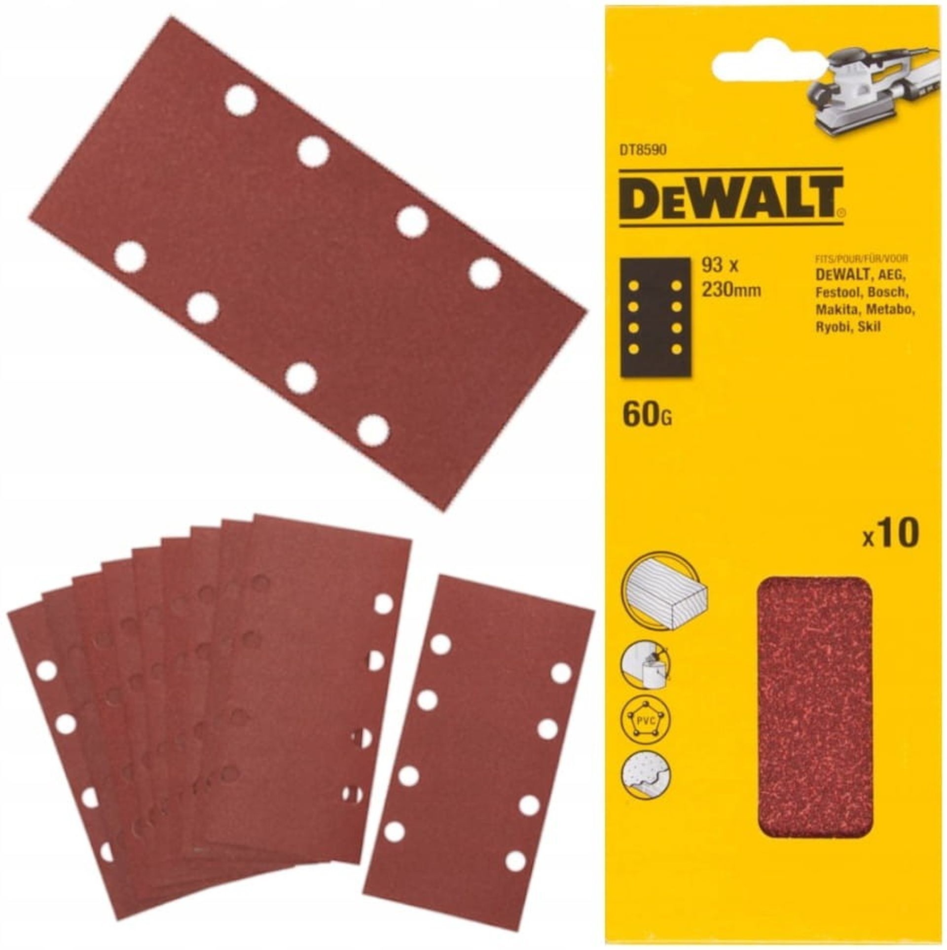 DeWALT DT8590 Feuille abrasive 93 x 230 mm P60 10Piece