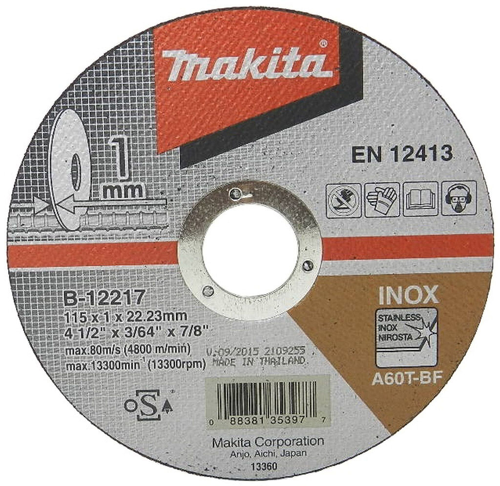 Makita B-12217 Disques a tronçonner métal et inox 115x1x22mm