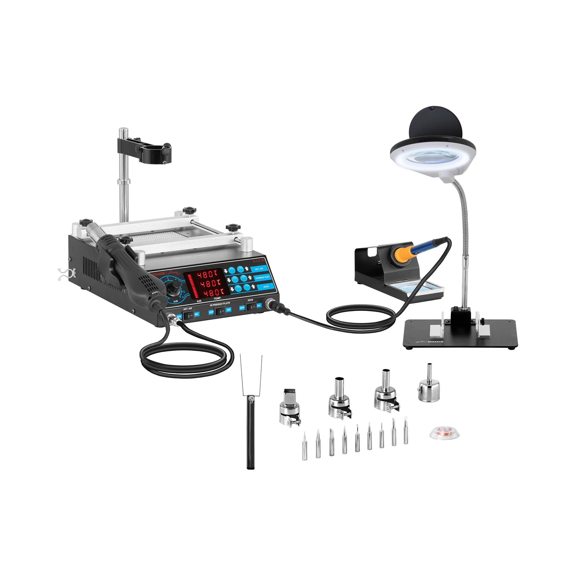 Stamos Soldering Set Soldering Station with Pre-Heating plate and 2 Clamps + Accessoires