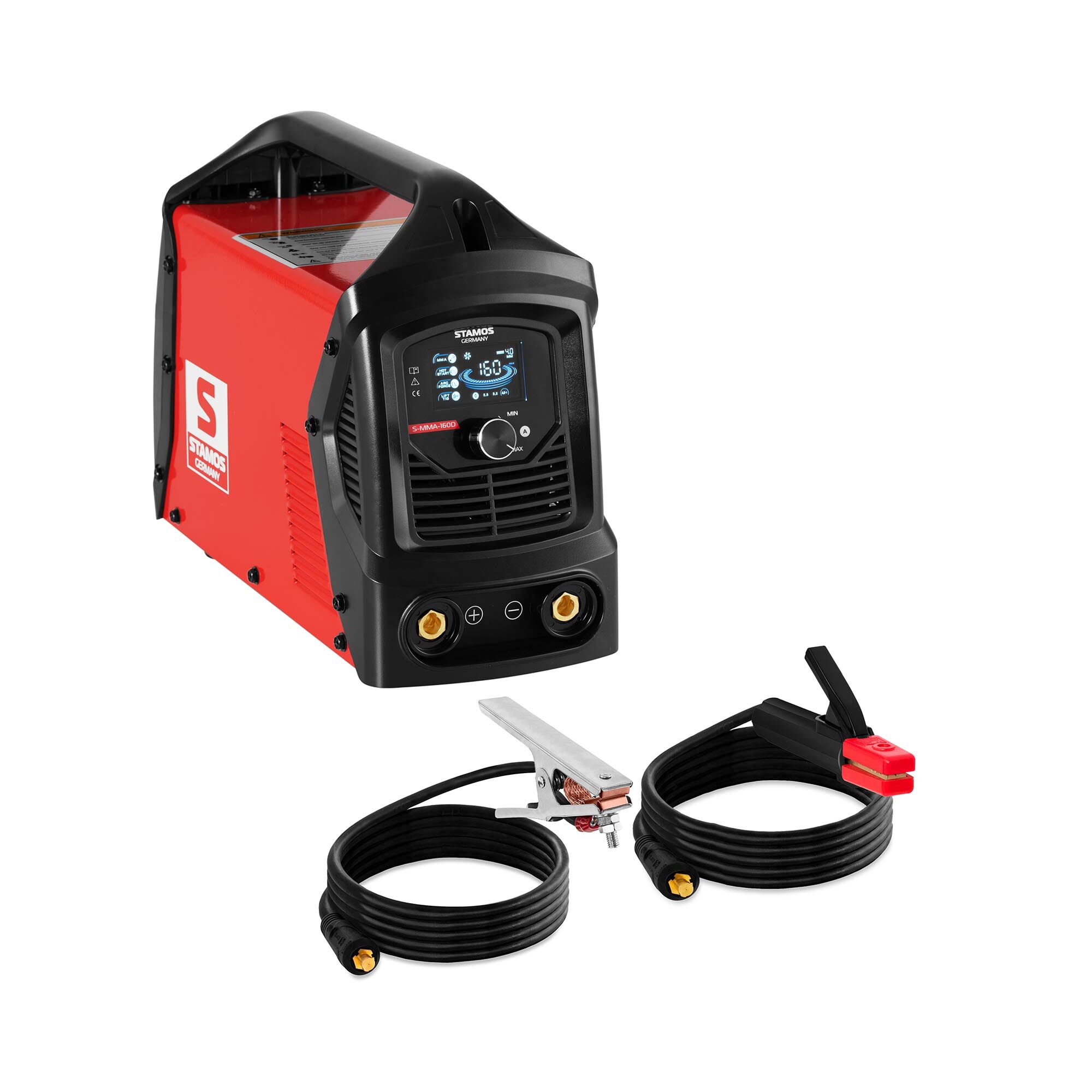 Stamos Germany MMA Welding Machine - 160 A - LCD - Hot Start- Arc Force - Handle