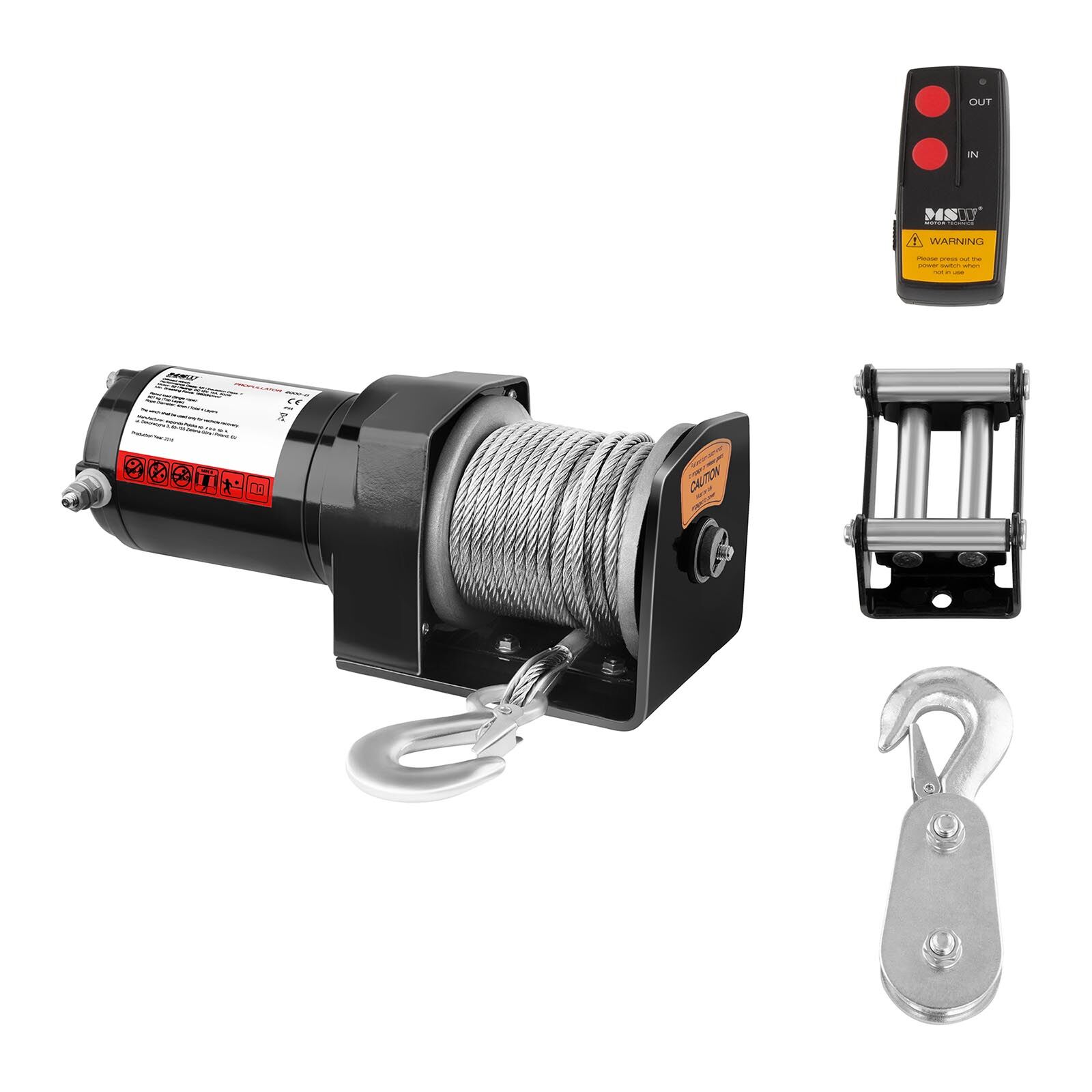 MSW Electric Winch - 907 kg - 2.000 lbs - Incl. Pulley