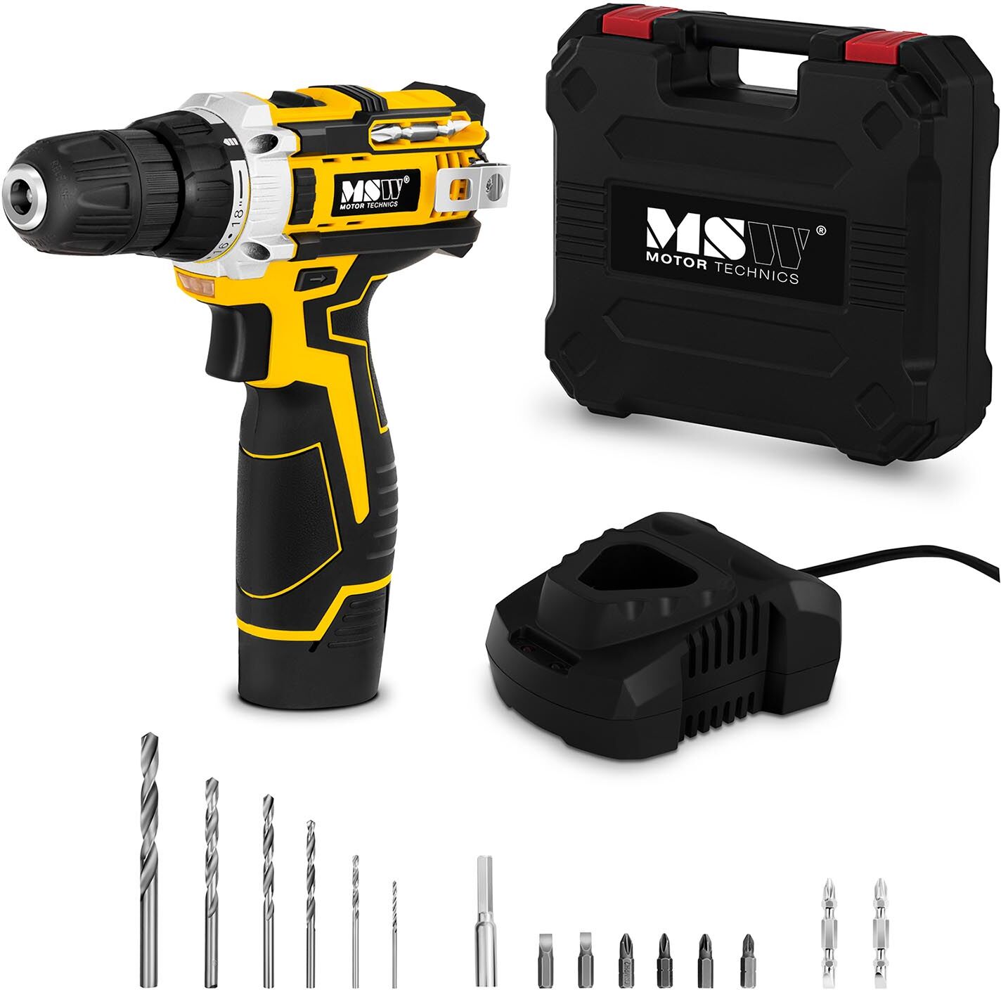 MSW Cordless Drill Screwdriver - 10.8 V - 1.500 r/min - 25 Nm - Incl. Screw and Drill Bits