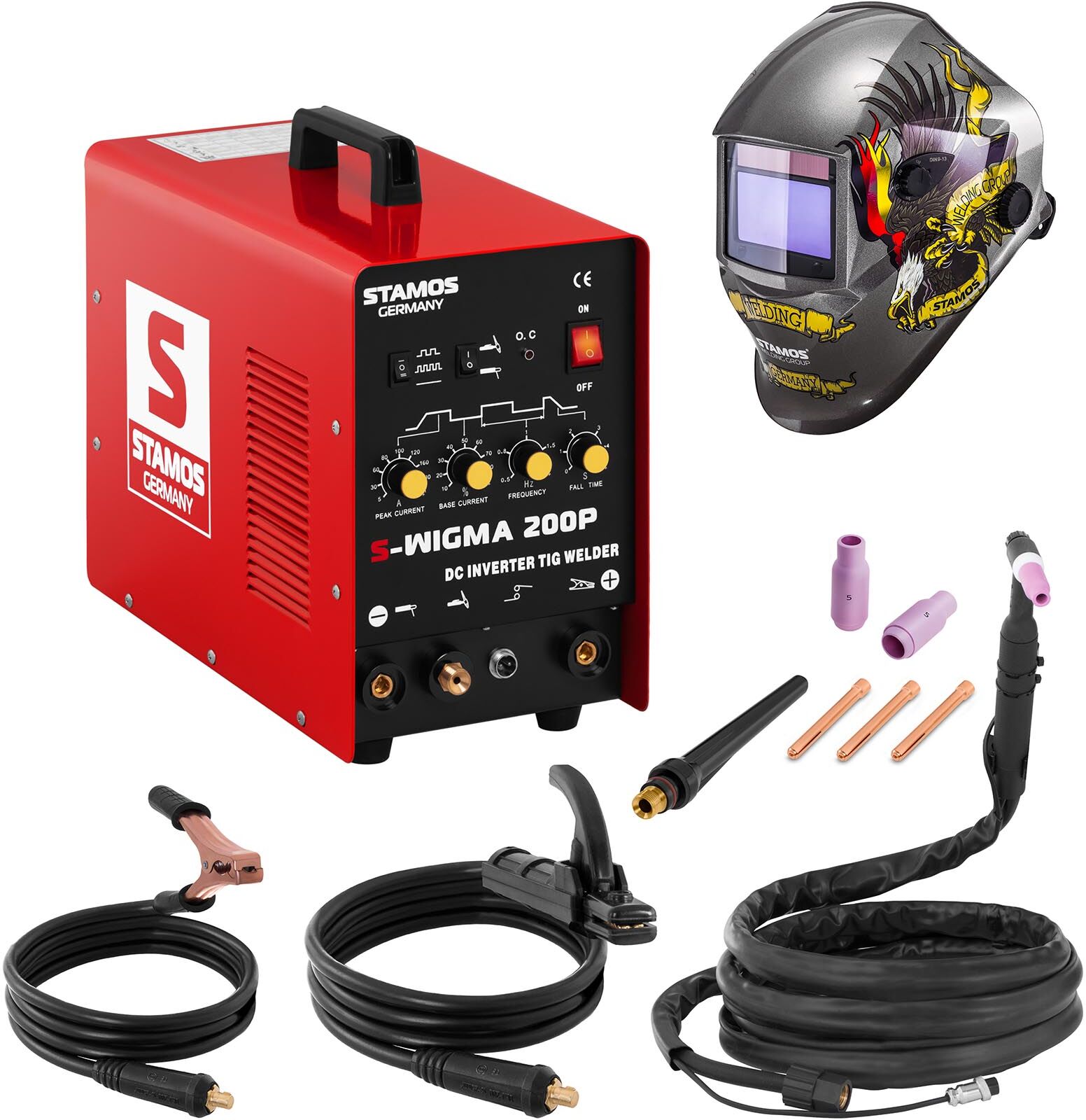 Stamos Basic Welding Set TIG Welder - 200 A - 230 v - Pulse + Welding helmet – Eagle Eye - ADVANCED SERIES