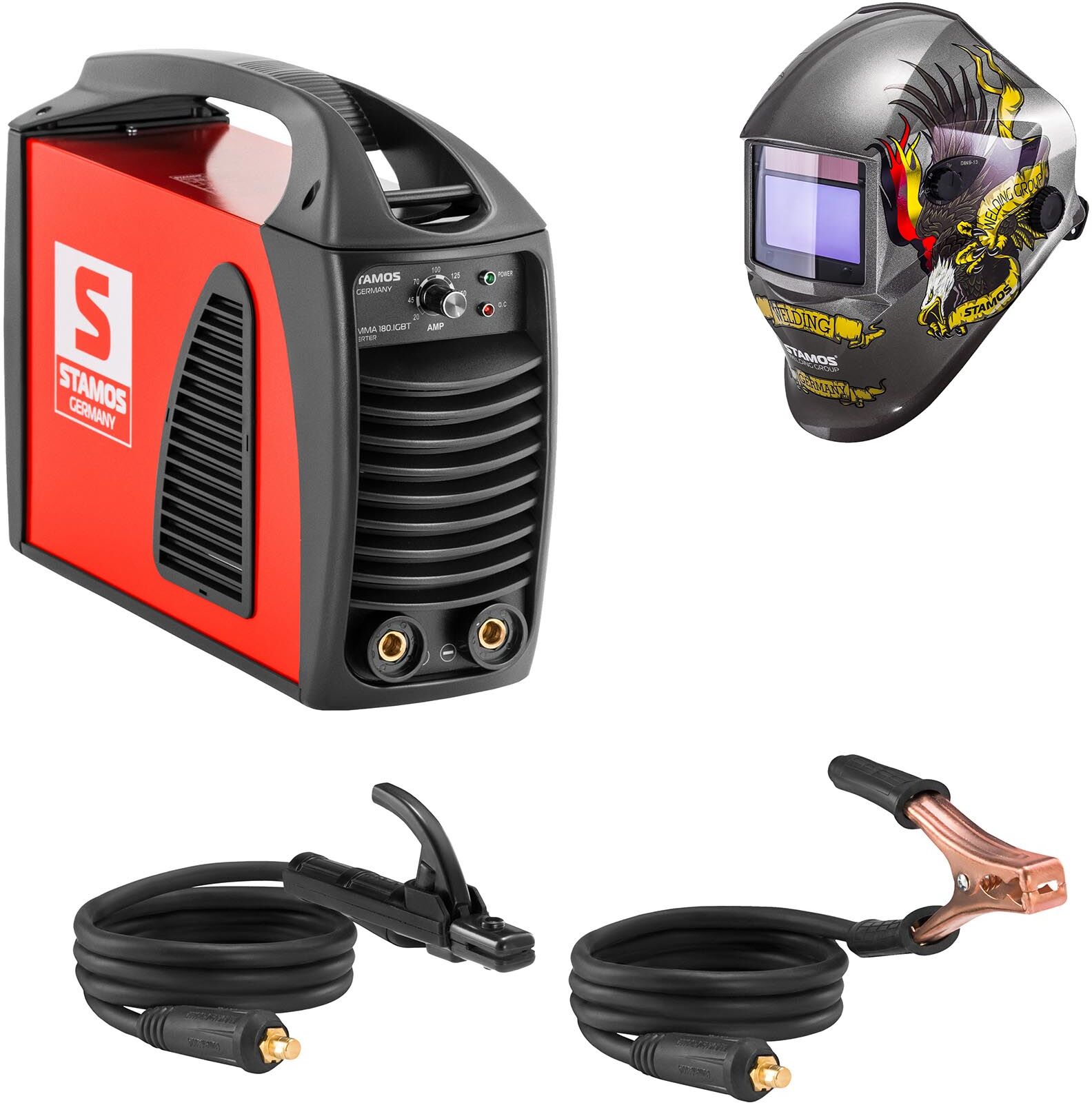 Stamos Germany Welding Set Stick Welder - 180 A - Hot Start - IGBT + Welding helmet – Eagle Eye - ADVANCED SERIES