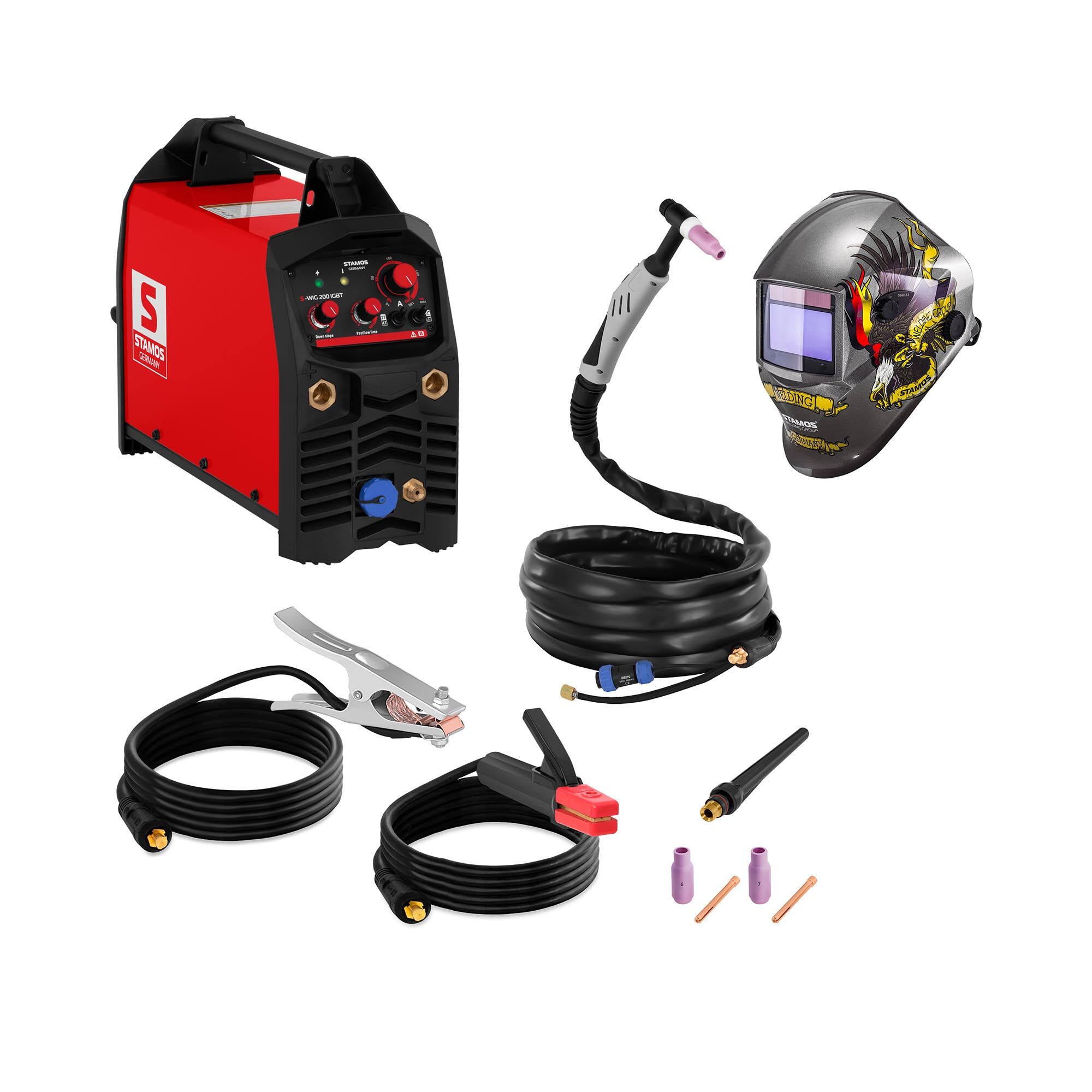 Stamos Germany TIG Welder Set - 200 A - IGBT + welding helmet EAGLE EYE