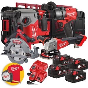 Milwaukee Kit a batteria  - Smerigliatrice M18 FSAG125X, Tassellatore M18 FHX, Trapano M18 FPD3,  Sega circolare FCS66