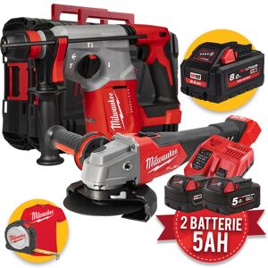 Milwaukee Kit  M18FPP2E-953X 18V Tassellatore BLHX + Smerigliatrice FSAG125X - 2 Batterie da 5Ah + 1 da 8Ah