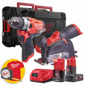 Milwaukee Kit utensili a batteria M12 - FCOT Mini smerigliatrice angolare a batteria + FPD trapano avvitatore